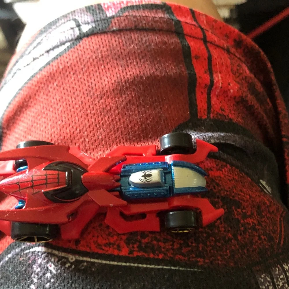 Red Spider-Themed Diecast Toy Car